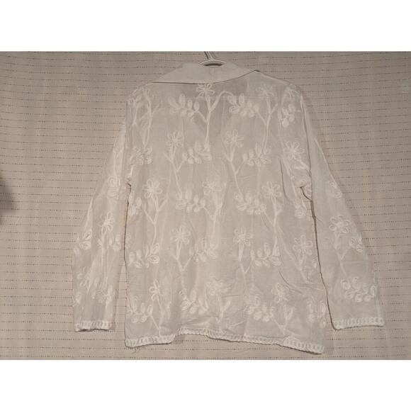 Sapphire Collection Embroidered White Blouse Womens Small Floral - Picture 12 of 12